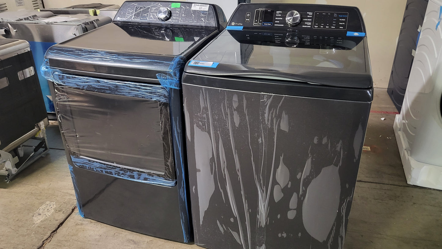 GE Profile Side-by-Side Washer & Dryer Set with Top Load Washer and Electric Dryer (Diamond Gray)
