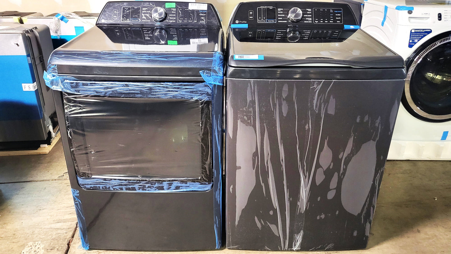 GE Profile Side-by-Side Washer & Dryer Set with Top Load Washer and Electric Dryer (Diamond Gray)