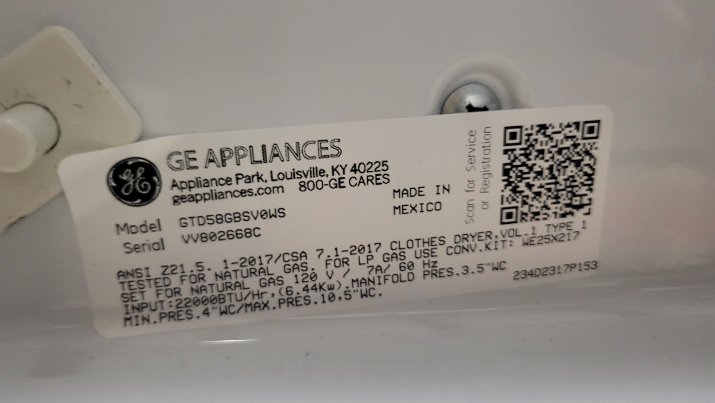 GE 7.4 cu. ft. Capacity Gas Dryer Front Load with Sensor Dry - GTD58GBSVWS