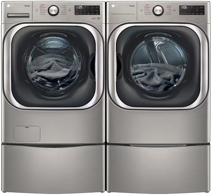 LG 5.2cu Mega Capacity Front Load Washer & 9.0cu Electric Dryer - Graphite Steel