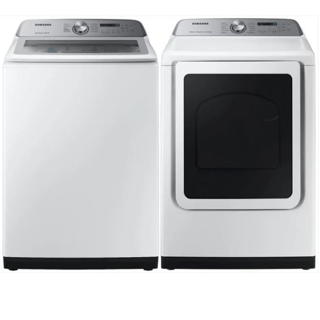 Samsung 5 cu ft High Efficiency Top-Load Washer & 7.4 cu ft Steam Cycle Smart Electric Dryer Set (White) ENERGY STAR - WA50R5200AW/DVE52A5500W