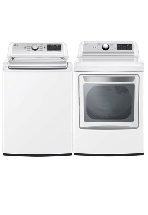 LG TurboWash3D 5.5 cu ft High Efficiency Smart Top-Load Washer & LG EasyLoad 7.3 cu ft Smart Gas Dryer Set (White) ENERGY STAR - WT7400CW/DLG7401WE