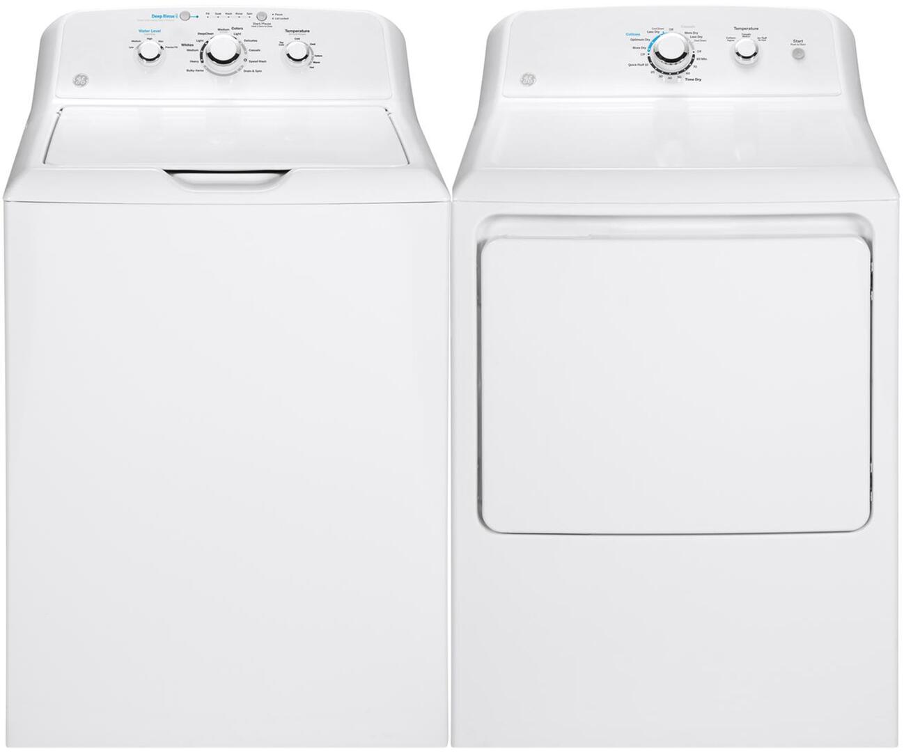 GE Side-by-Side Washer & Dryer Set with Top Load Washer and Electric Dryer in Wh