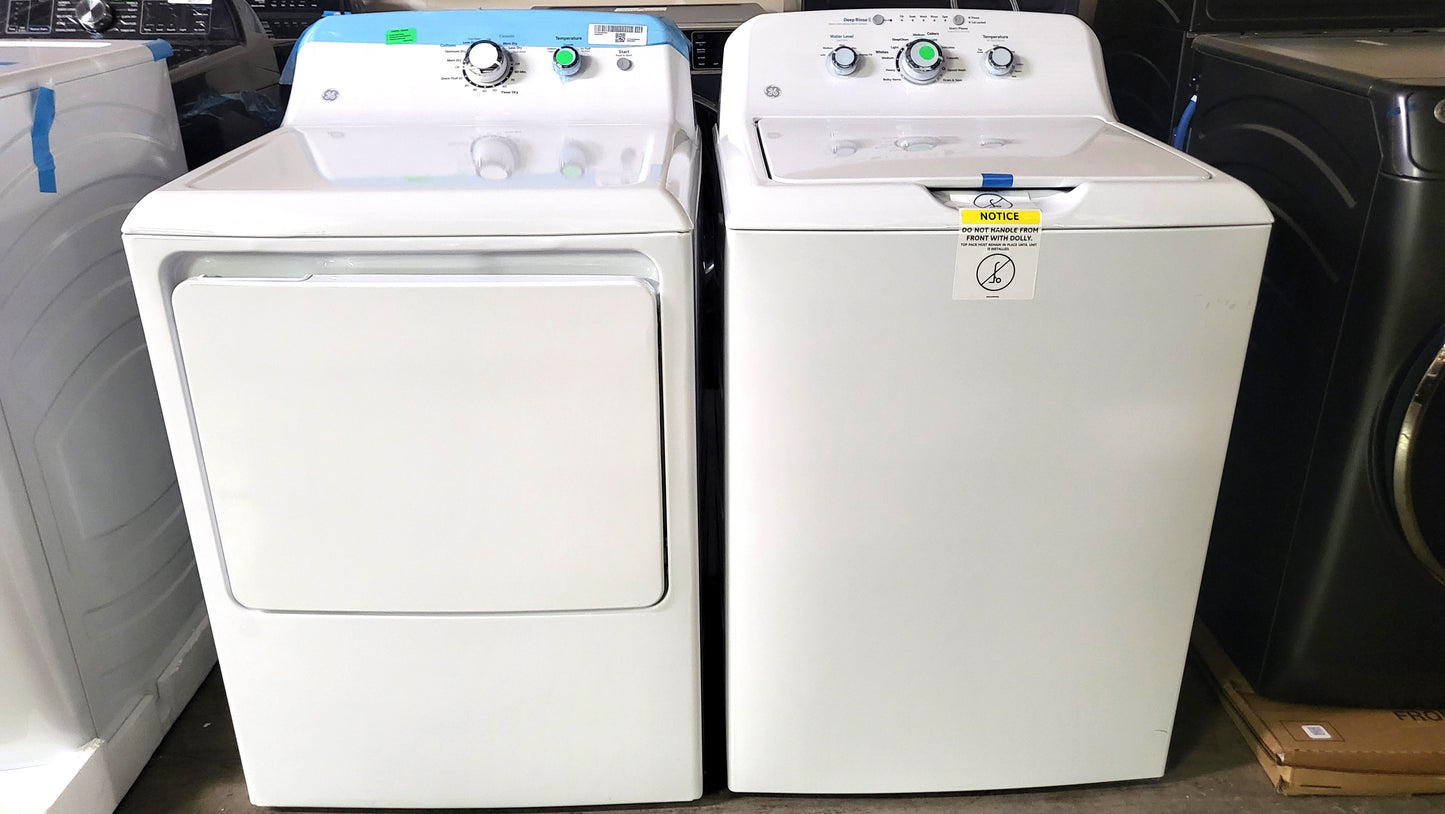 GE Side-by-Side Washer & Dryer Set with Top Load Washer and Electric Dryer in Wh