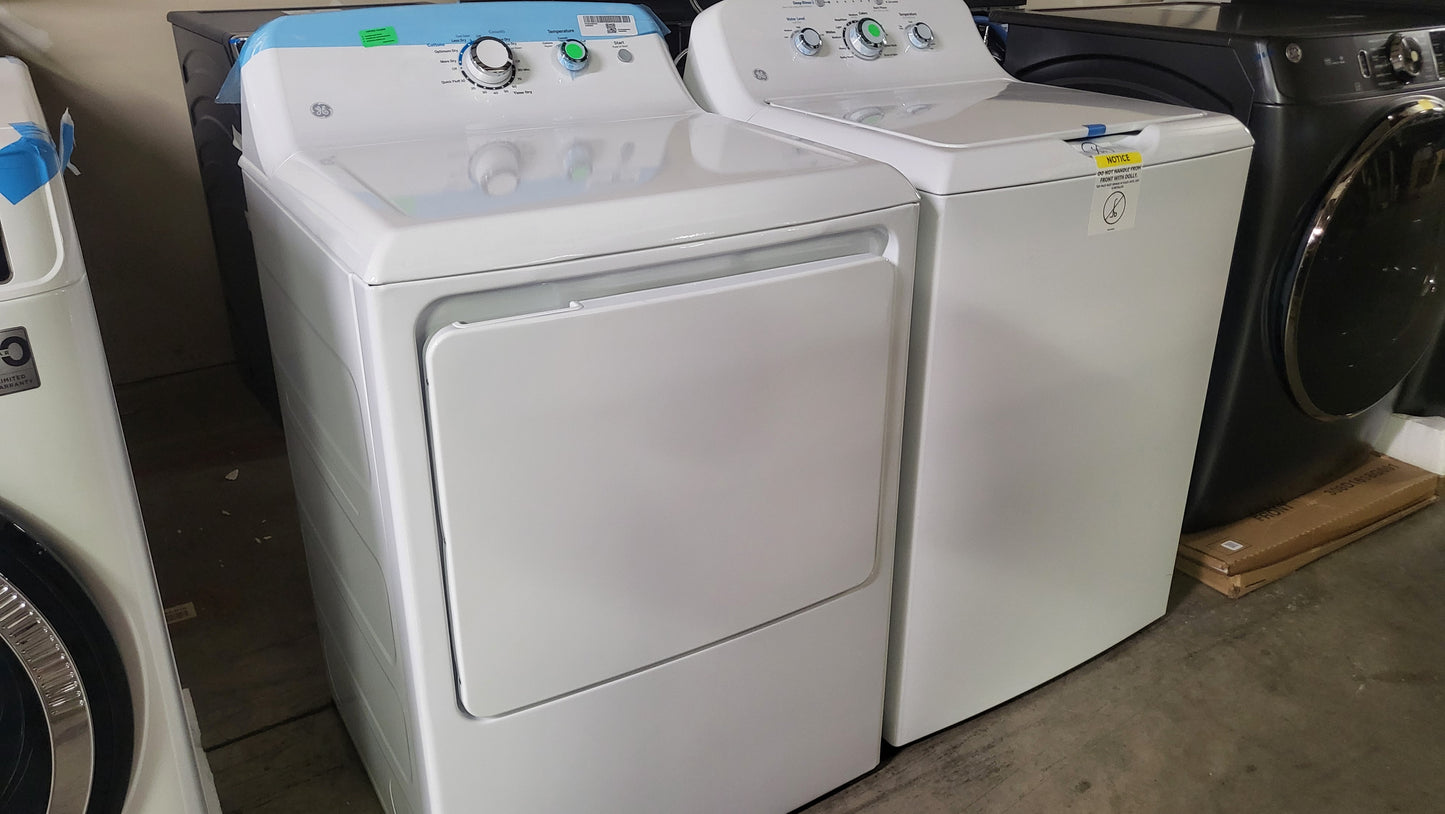 GE Side-by-Side Washer & Dryer Set with Top Load Washer and Electric Dryer in Wh