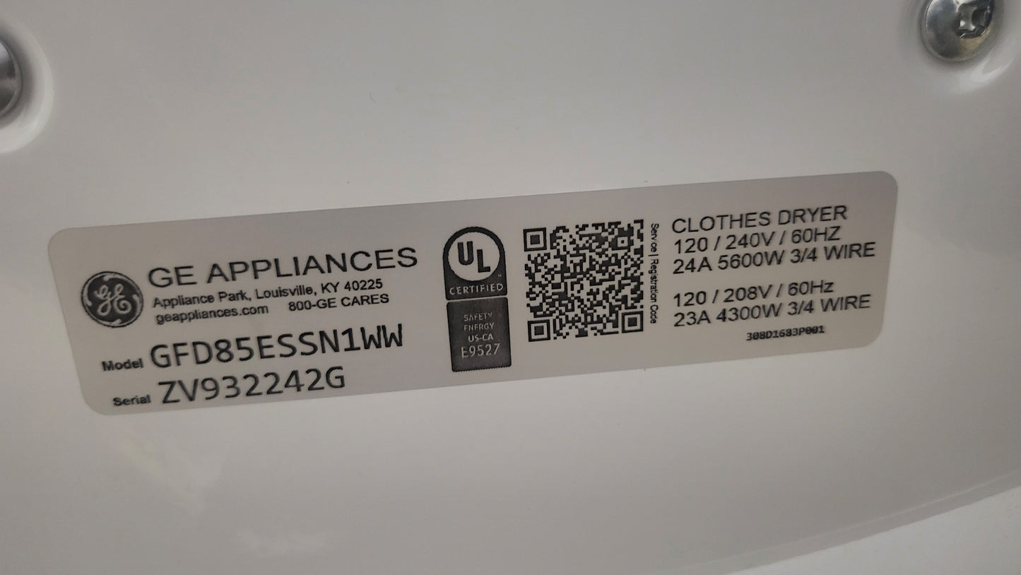 GE 7.8 cu. ft. Capacity Smart Front Load Electric Dryer - GFD85ESSNWW