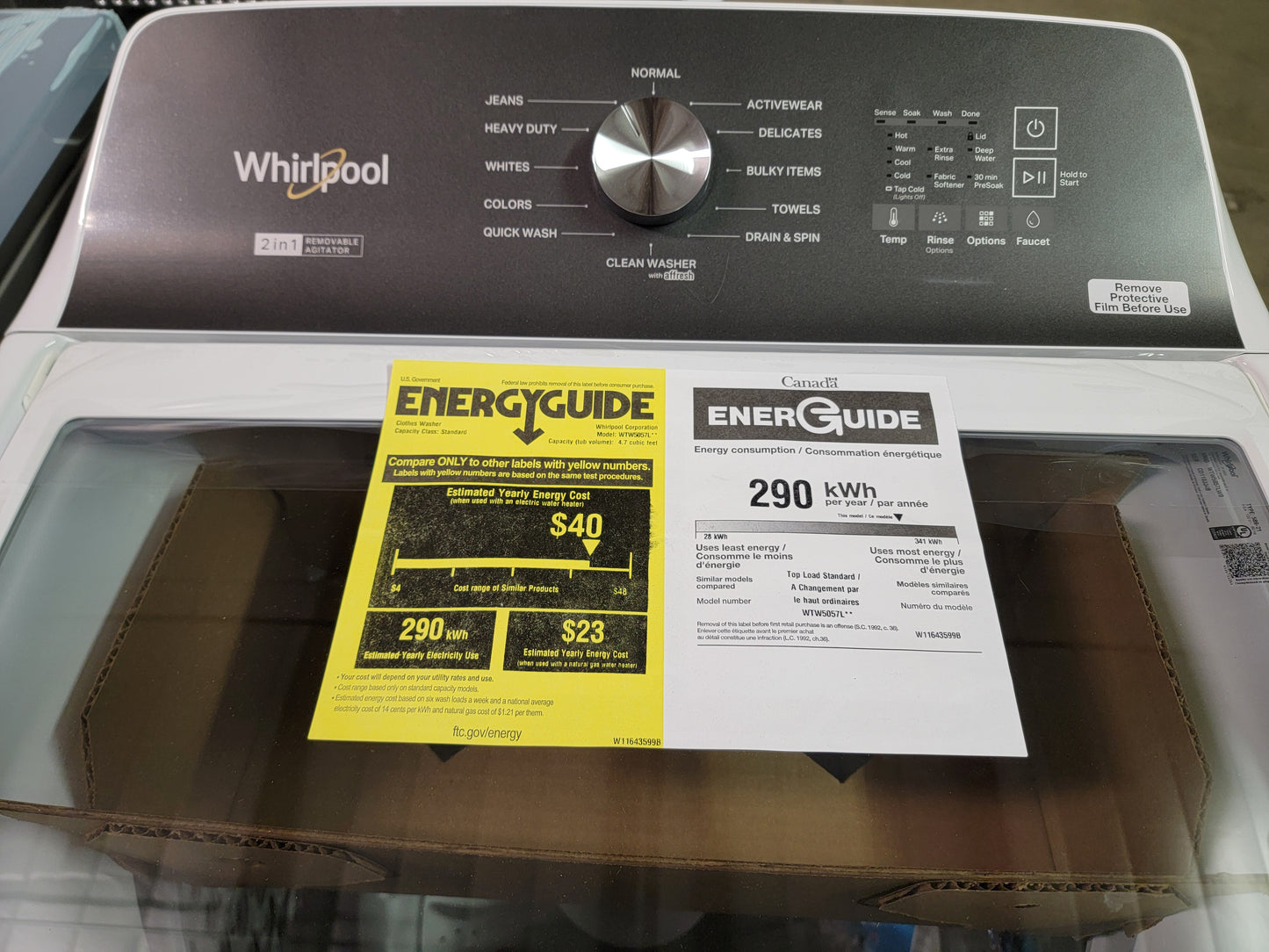 Whirlpool 4.7-4.8cu ft High Efficiency 2 in 1 Removable Agitator & Impeller Top-Load Washer - WTW5057LW