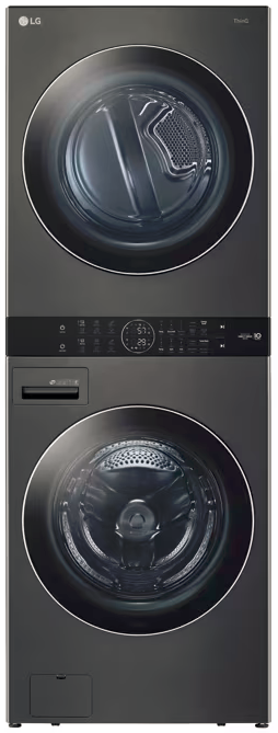 LG Stacked WashTower Front Load 4.5cu Washer & 7.4cu Electric Dryer (Black Steel