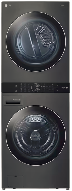 LG Stacked WashTower Front Load 5.0cu Washer & 7.4cu Electric Dryer (Black Steel