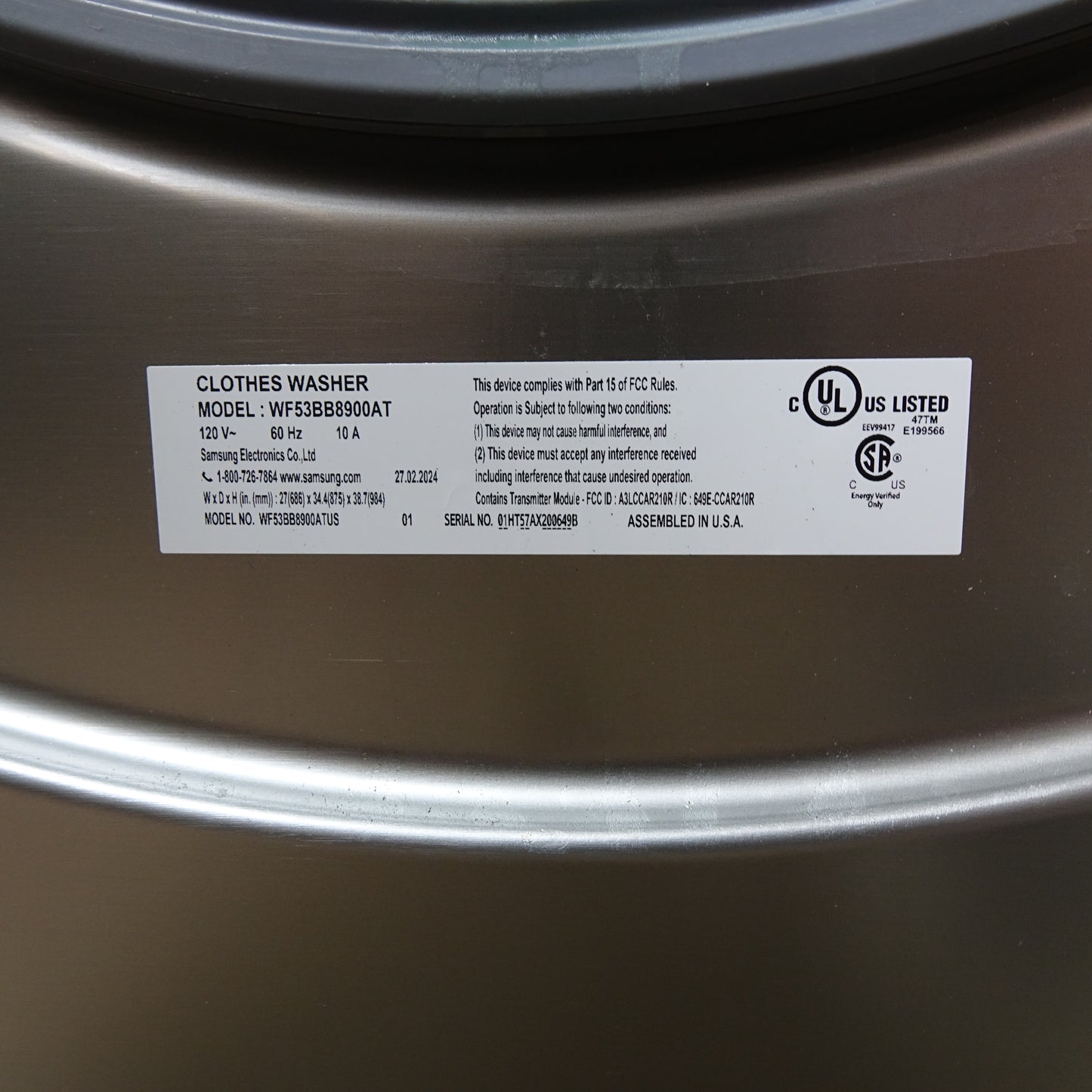 Samsung Bespoke 5.3cu Front Load Washer w/ Auto Dispense- WF53BB8900AT