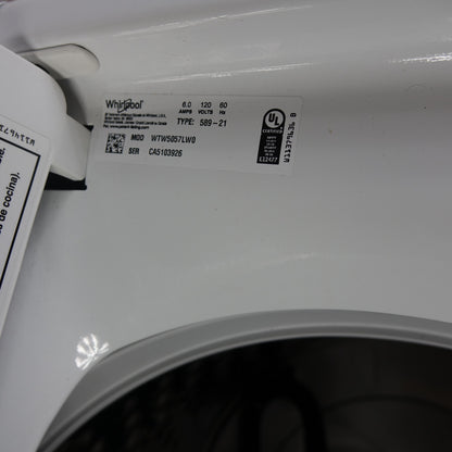 Whirlpool 4.8cu Top Load Washer w/ 2in1 Removable Agitator - WTW5057LW