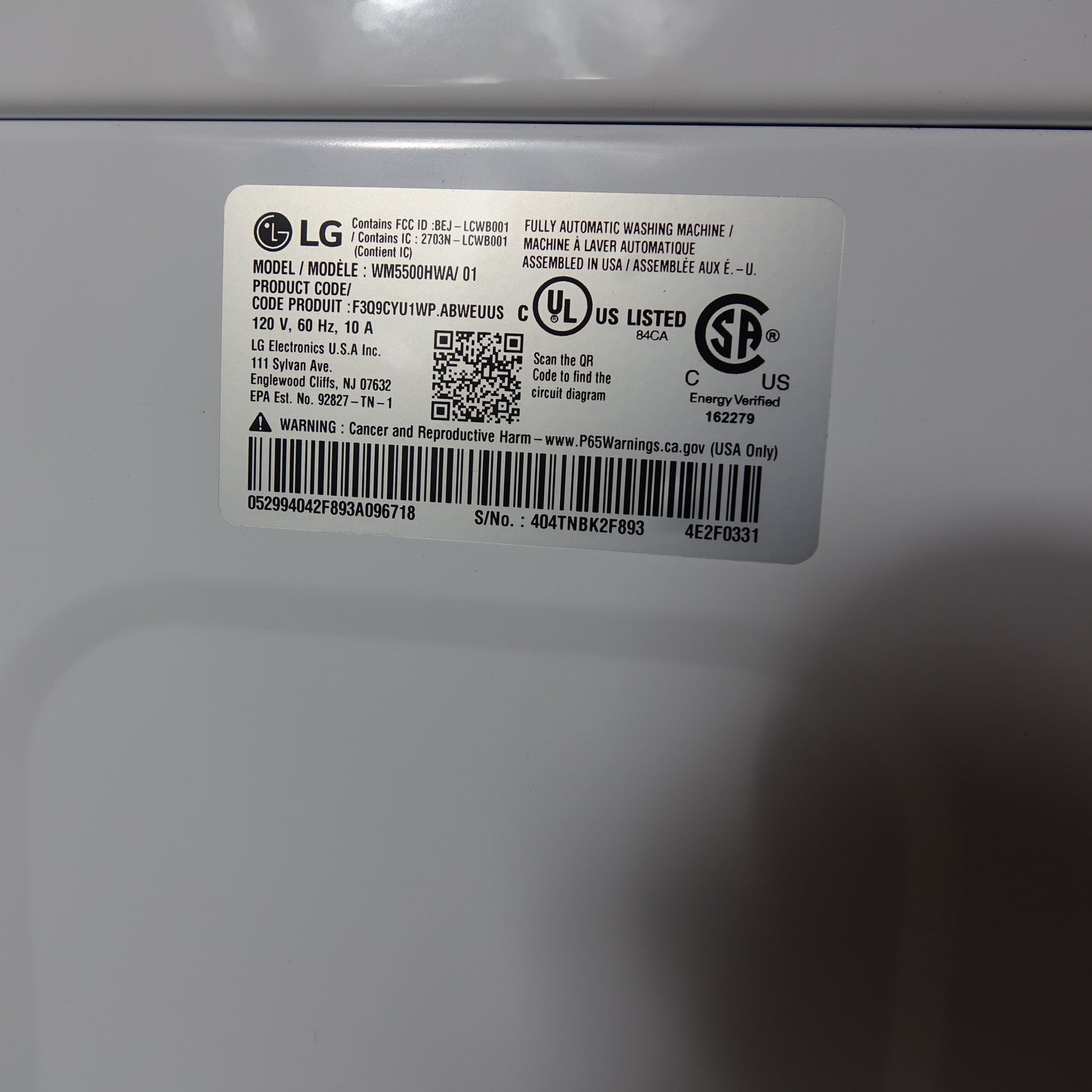 LG 4.5cu Stackable w/ Steam Digital-Dial Front Load Washer -WM5500HWA