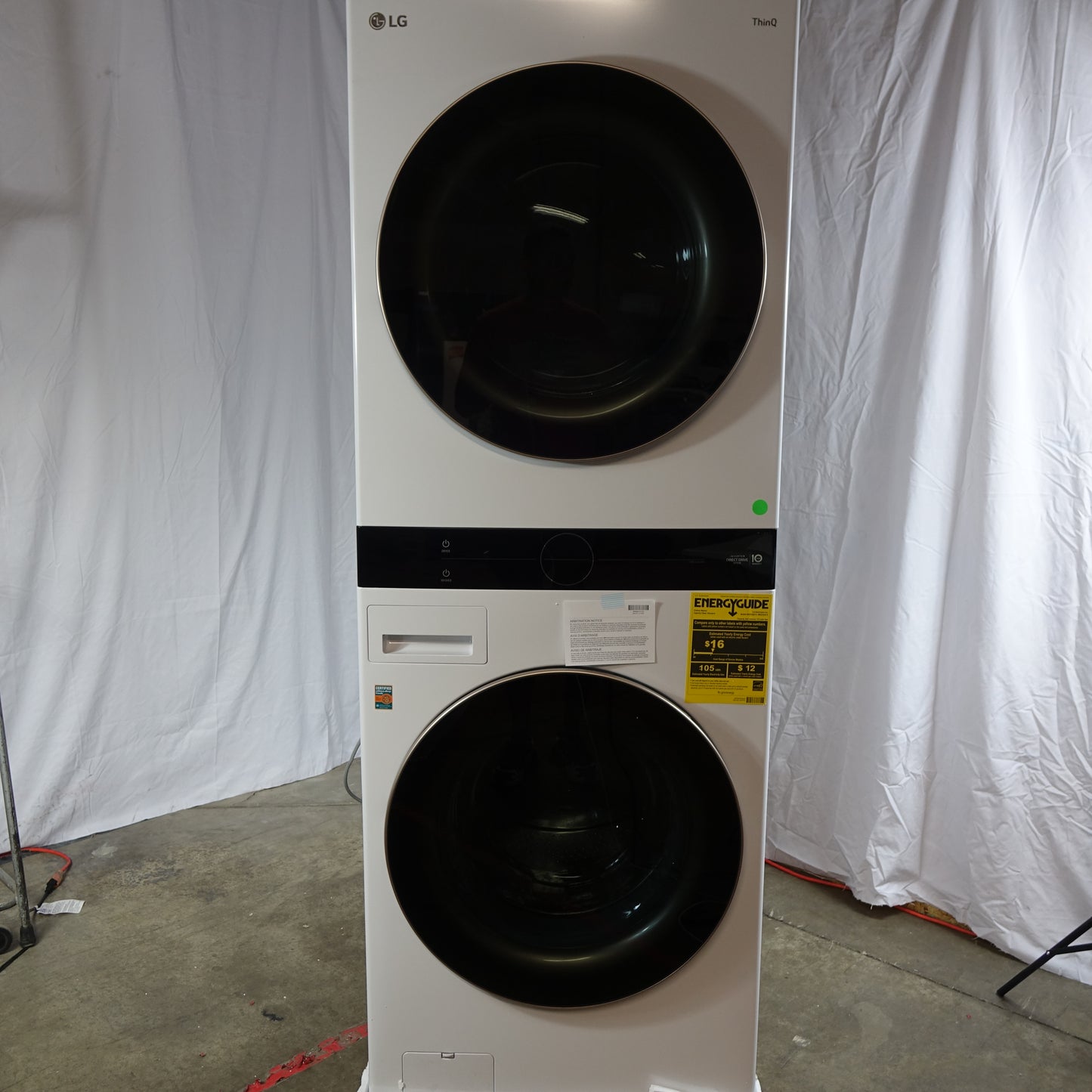 LG Stacked Laundry Center Front Load 4.5cu Washer & 7.4cu Electric Dryer (White)