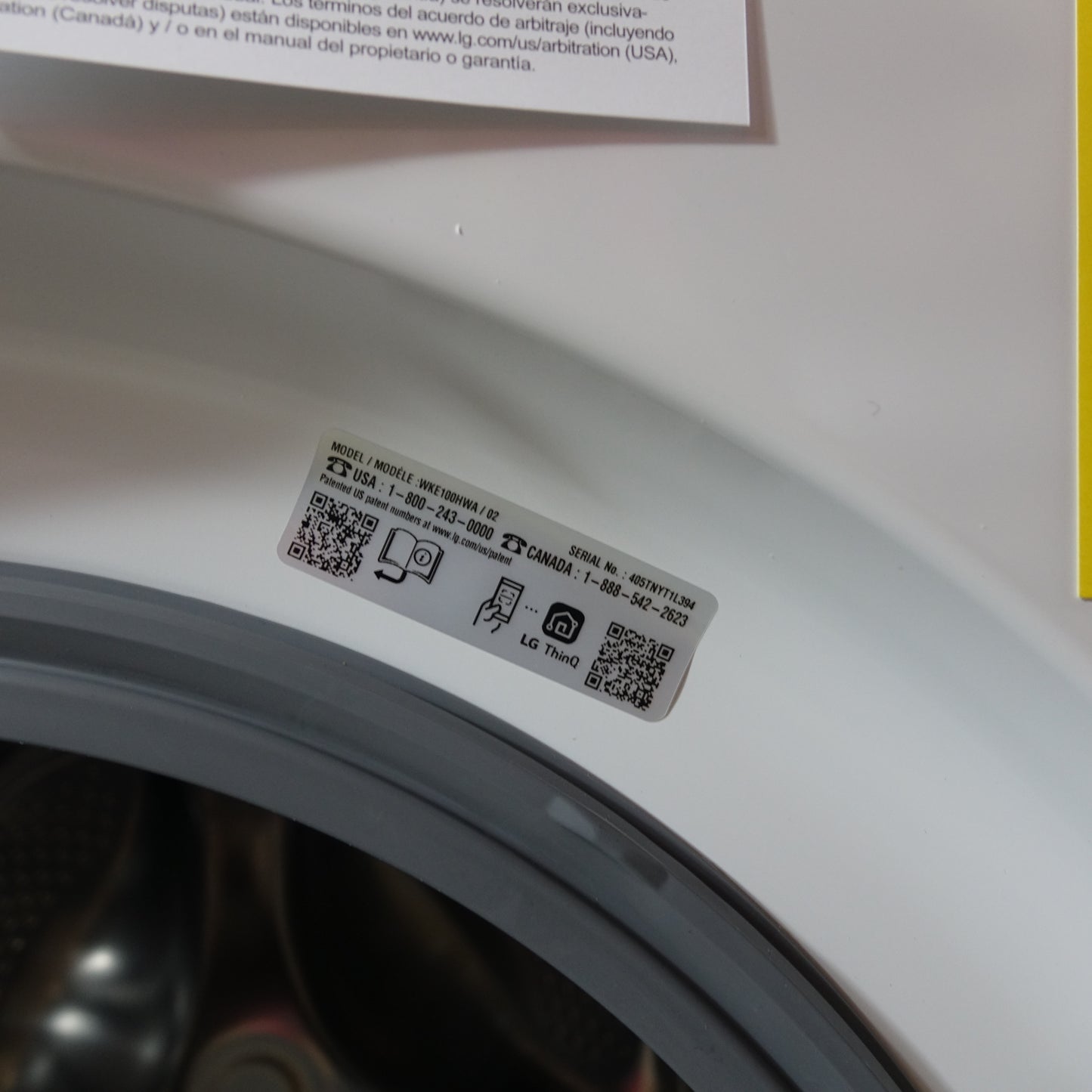 LG Stacked Laundry Center Front Load 4.5cu Washer & 7.4cu Electric Dryer (White)