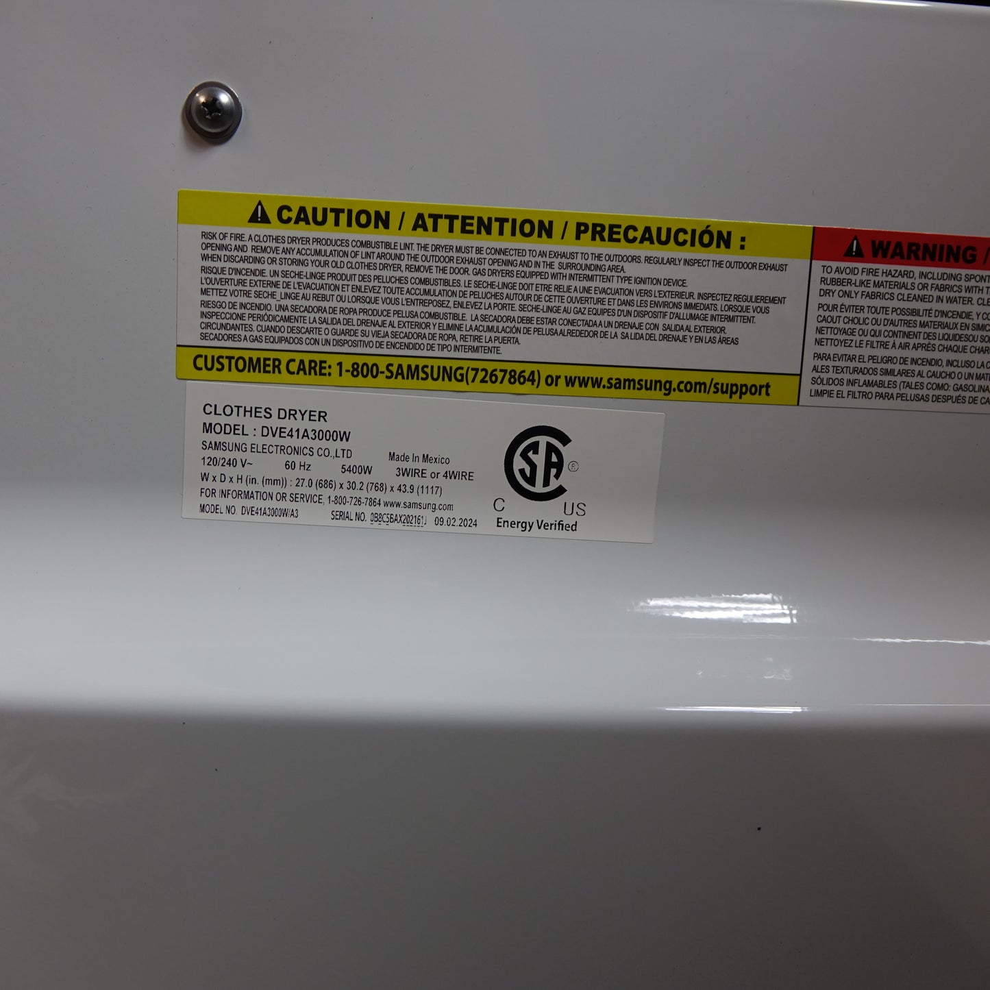 Samsung 7.2cu Vented Electric Dryer /w Sensor Dry - DVE41A3000W