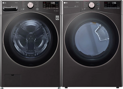 LG 4.5cu Stackable Front Load Washer & 7.4cu Electric Dryer - Black Steel