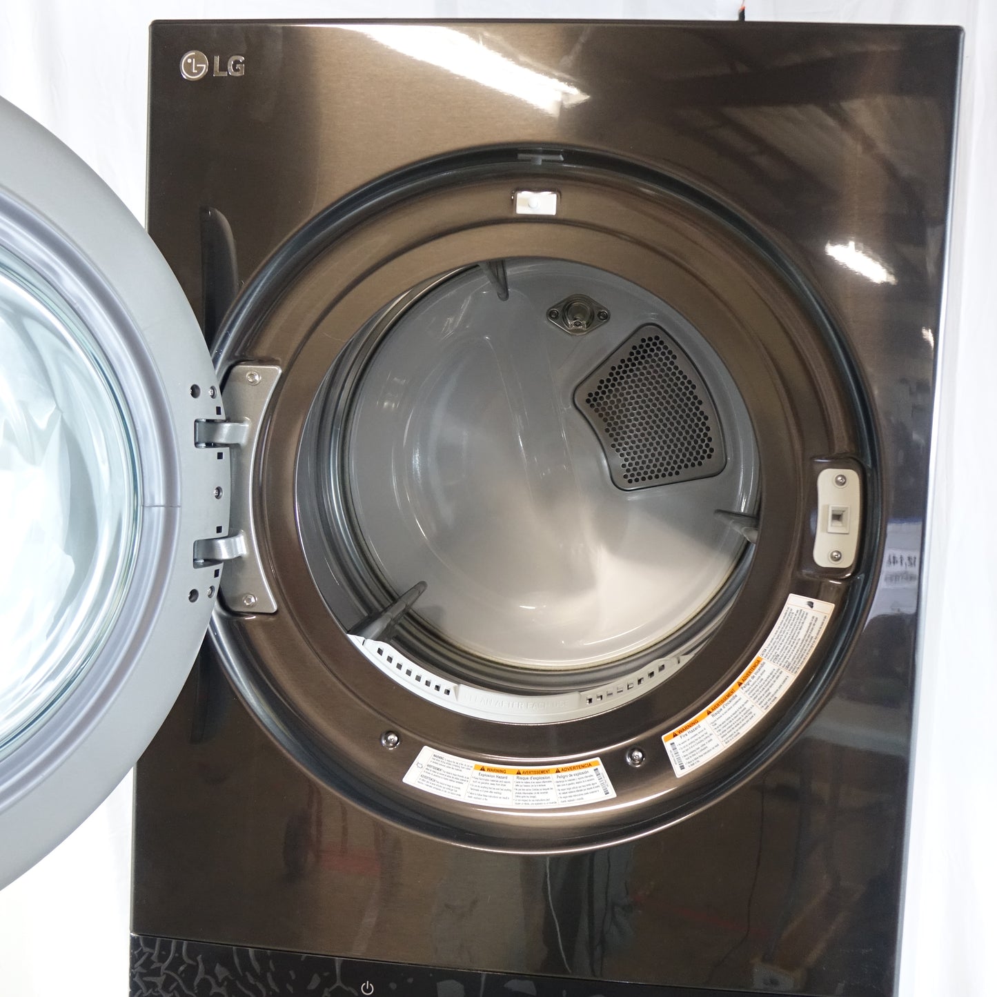 LG Stacked WashTower Front Load 5.0cu Washer & 7.4cu Electric Dryer (Black Steel