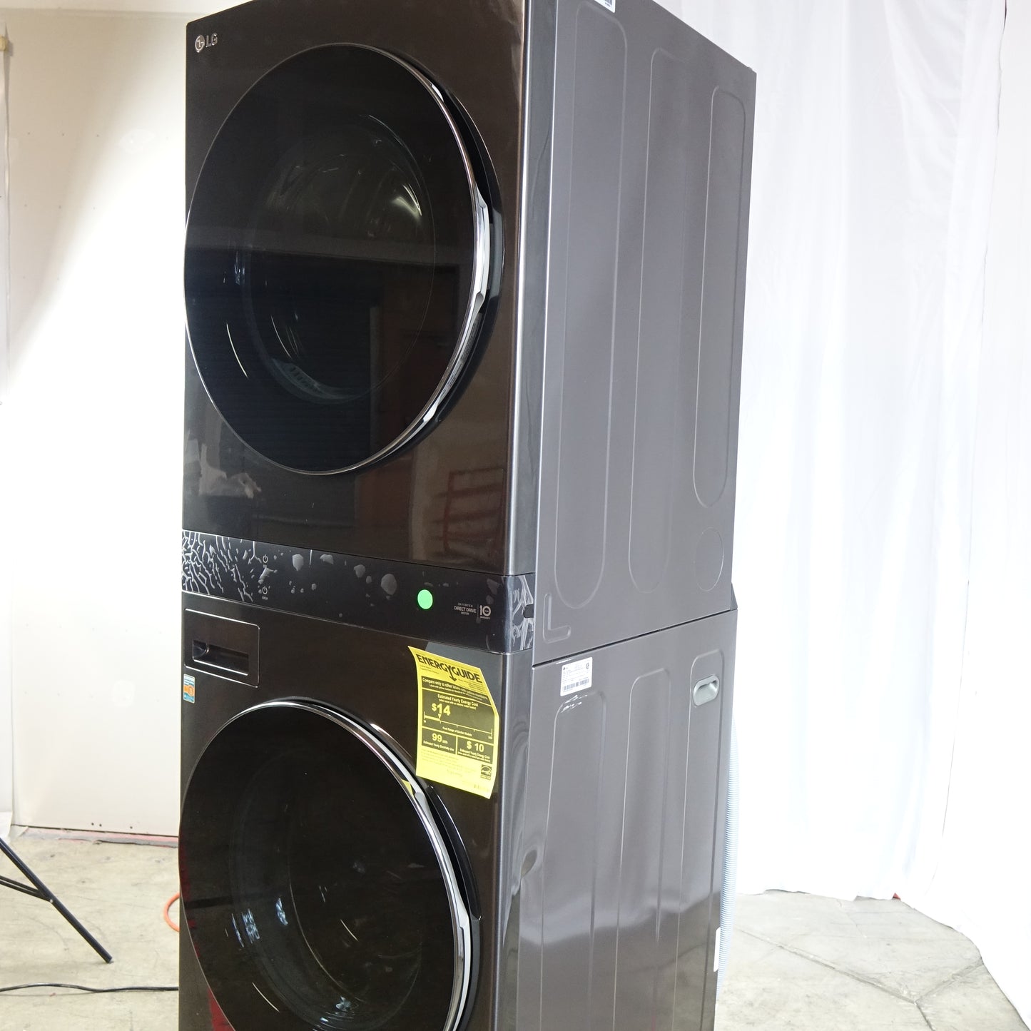 LG Stacked WashTower Front Load 5.0cu Washer & 7.4cu Electric Dryer (Black Steel