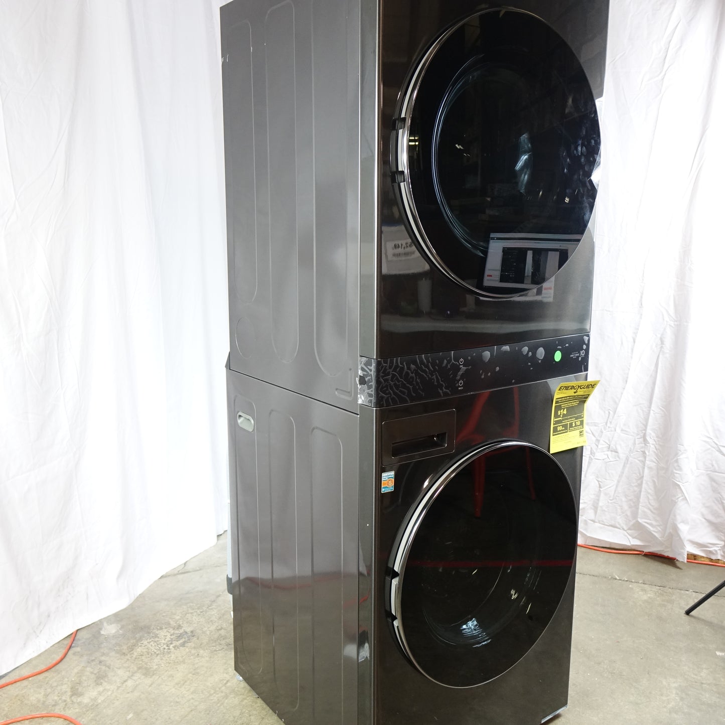 LG Stacked WashTower Front Load 5.0cu Washer & 7.4cu Electric Dryer (Black Steel