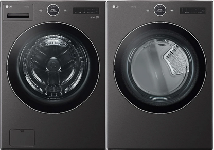 LG Stackable 5.0cu Front Load Washer & 7.4cu Vented Electric Dryer - Black Steel