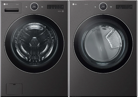 LG Stackable 5.0cu Front Load Washer & 7.4cu Vented Electric Dryer - Black Steel