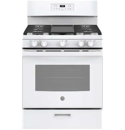 GE 30" Free-Standing Gas Range 5-Burner, Continuous Grates w/ Griddle (White)