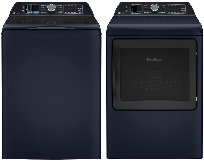 GE Profile 5.4Cu FlexDispense Washer & 7.3Cu Electric Dryer w/ Fabric Refresh