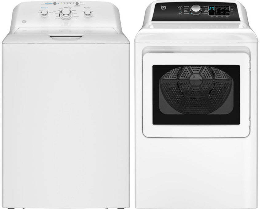 GE 4.0Cu HeavyDuty Top Load Washer & 7.4Cu Sensor Dry Electric Dryer