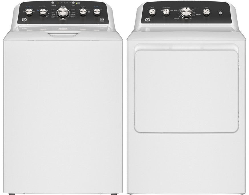 GE 4.5Cu Top Load Washer, Wash Boost & 7.2Cu Extended Tumble Electric Dryer