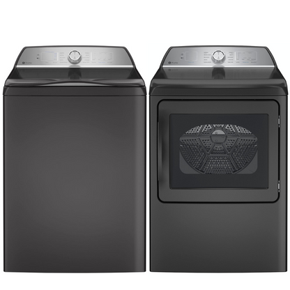 GE Profile 5.0Cu FlexDispense Washer & 7.4Cu Electric Dryer, Sanitize Sensor Dry