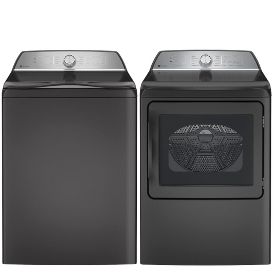 GE Profile 5.0Cu FlexDispense Washer & 7.4Cu Gas Dryer, Sanitize and Sensor Dry