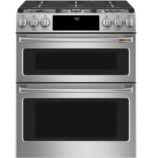 Cafe  30" Smart Slide-In, Front-Control, Gas Double-Oven Range - CGS750P2MS1