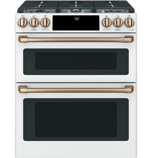 Cafe 30" Smart Slide-In, Front-Control, Gas Double-Oven Range - CGS750P4MW2