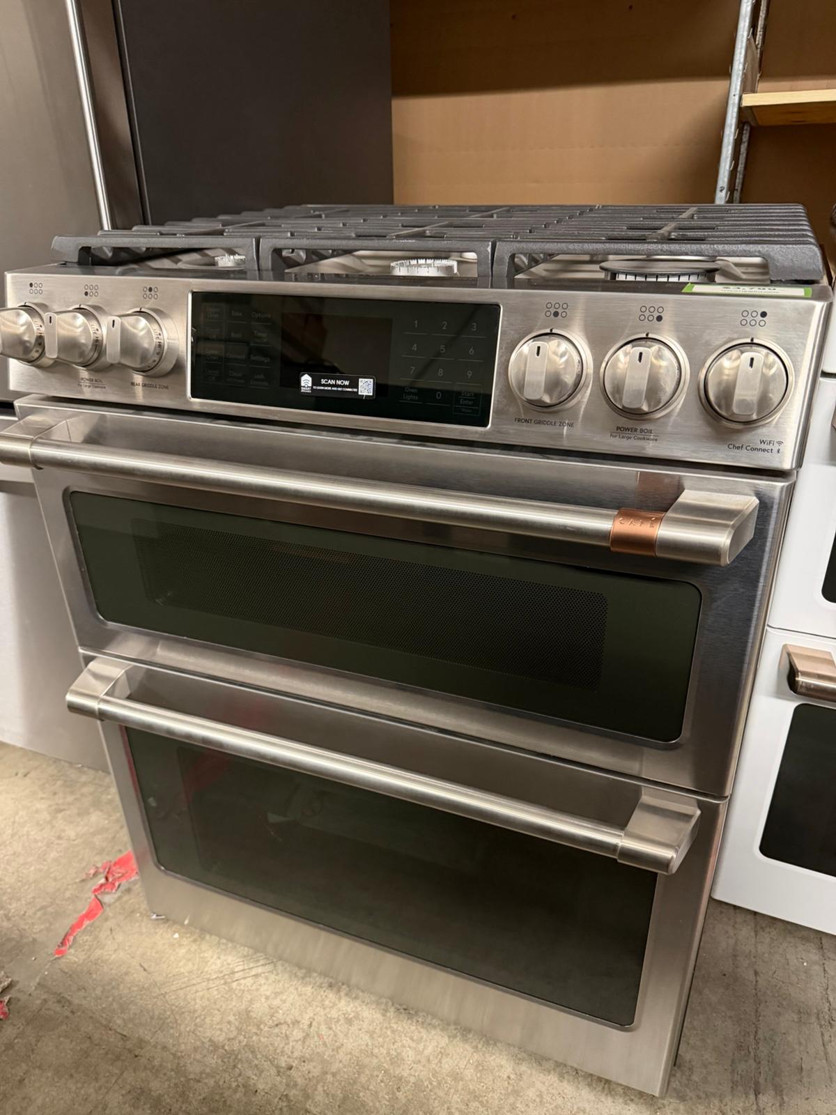 Cafe  30" Smart Slide-In, Front-Control, Gas Double-Oven Range - CGS750P2MS1