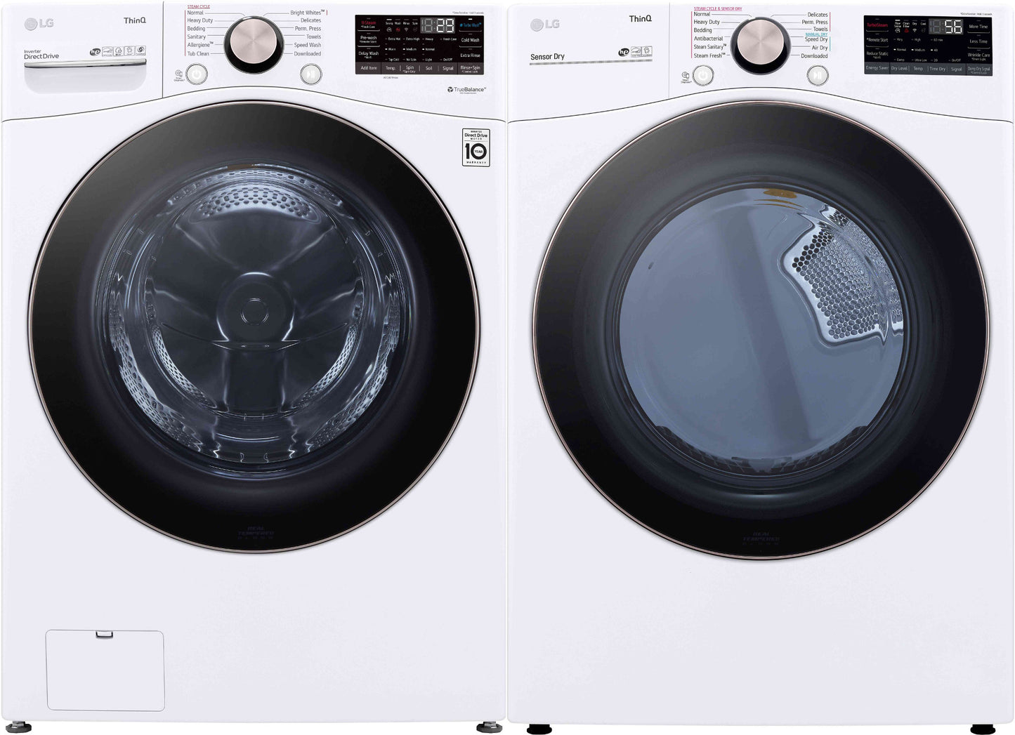 LG 4.5cu Stackable Front Load Washer & 7.4cu Electric Dryer - White