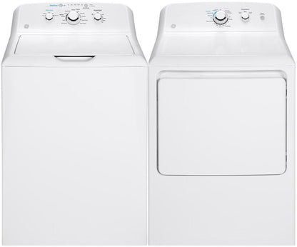 GE Side-by-Side Washer & Dryer Set with Top Load Washer and Electric Dryer in Wh