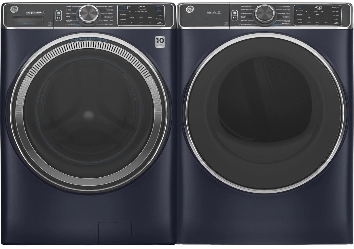 GE Side-by-Side Washer & Dryer Set with Front Load Washer and Electric Dryer (Sapphire Blue)